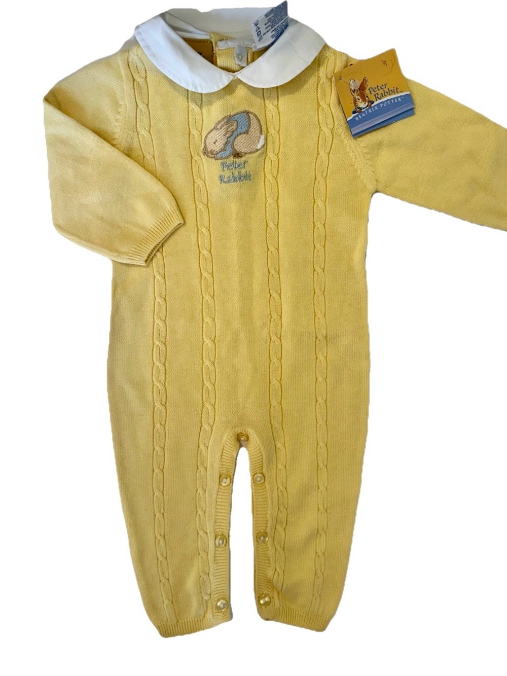 Peter Rabbit Yellow Knit Baby One-Piece Footie with White Collar